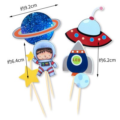 6 stk rumraket dem festdekoration rumskib cupcake toppers tegneserie astronaut ydre rum fest fødselsdagskage dekoration: Myntegrøn