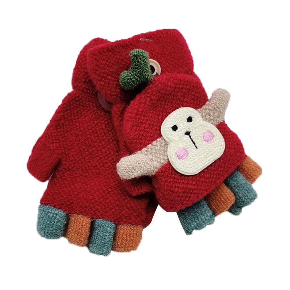 Infant Baby Warm Half Finger Gloves Fitness Children Kids Cotton Winter Thicken Gloves Winter Knitted Wool Mittens Gloves: Red