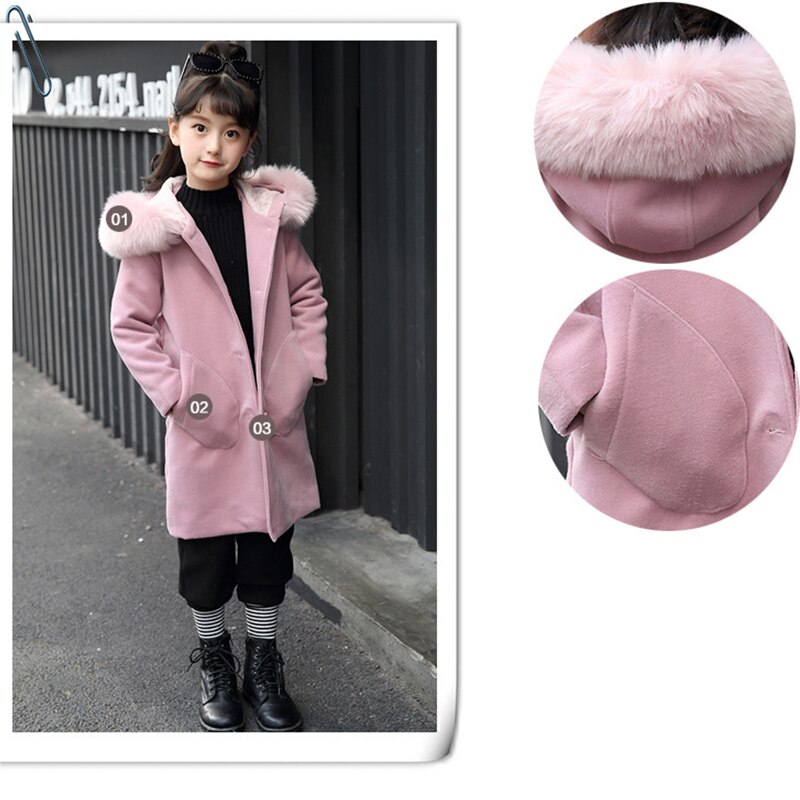 Meisjes wollen jas kinderen winterjas halflange bovenkleding warme wollen kleding capuchon windjack lange meisjes winterjas jas