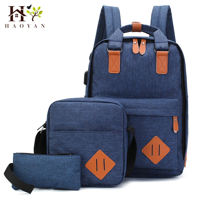 Nylon Men's 15.6 Inch Laptop Backpack Large-capacity 3Pcs/Set Travel Backpack Student Backpack Bag