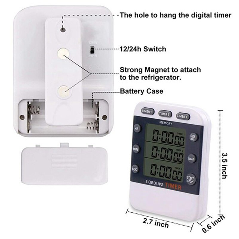 2Pcs Digital Dual Kitchen Timer 3 Channels Count UP/Down Timer Cooking Timer Large Display Countdown Timer for Study,Etc