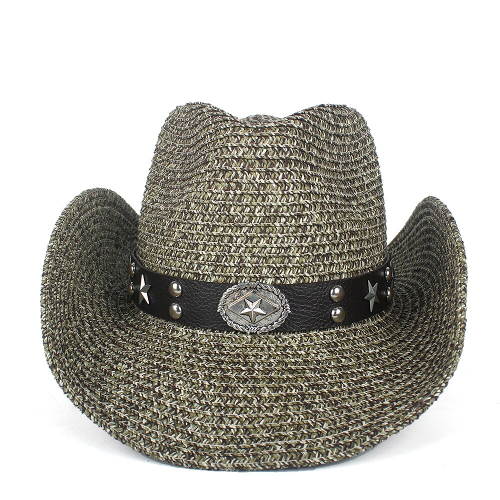 frauen Männer Hohl Western Cowboy Hut Dame Sommer Stroh Sombrero Hombre Strand Cowgirl Jazz Sonnenhut Größe 57- 59 CM: Coffee