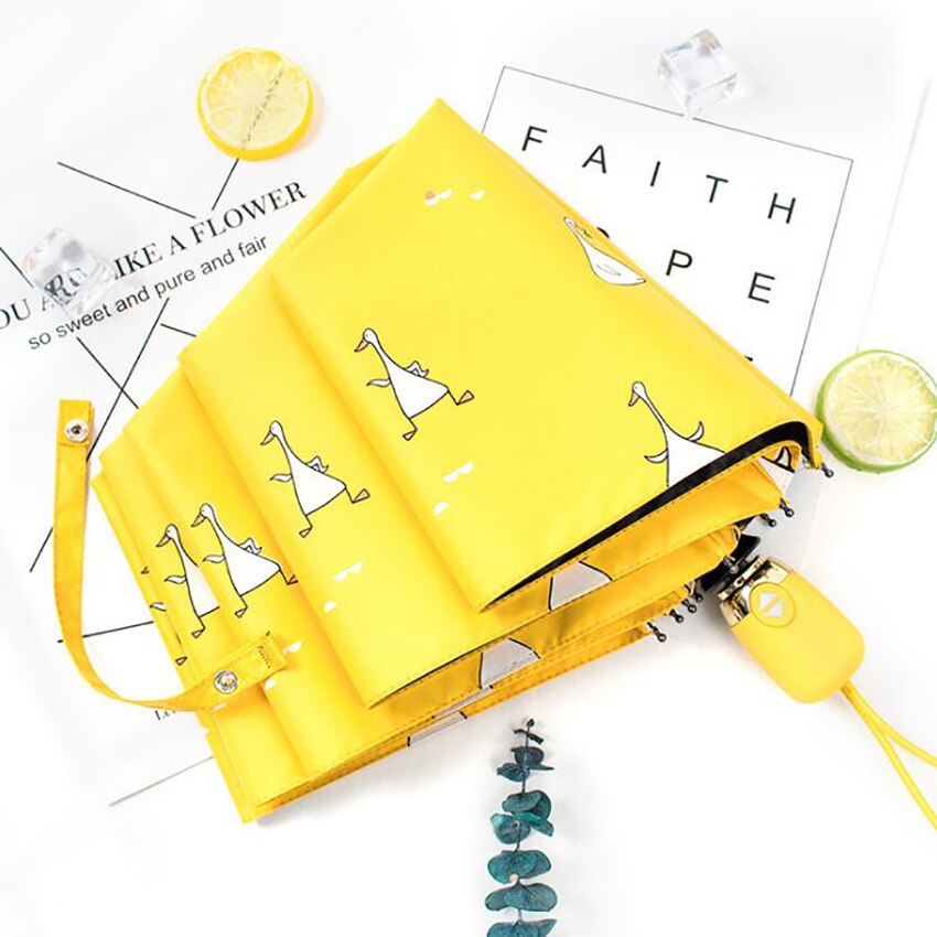 Yellow Cartoon Little Duck Travle Umbrella Auto Open & Close Portable Folding Sun Rain Umbrella Windproof Parasol for Adults Kid