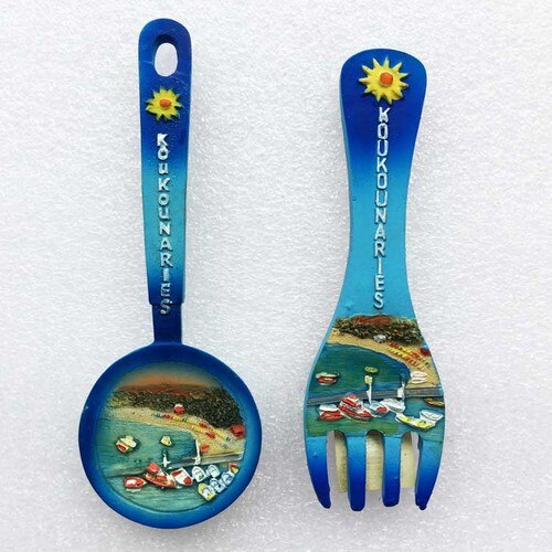 Greek Tourism Souvenir Spoon and Fork Shape Fridge Magnets Koukounaries Kukunaris Refrigerator Magnetic Stickers Travel: mixed 2pcs