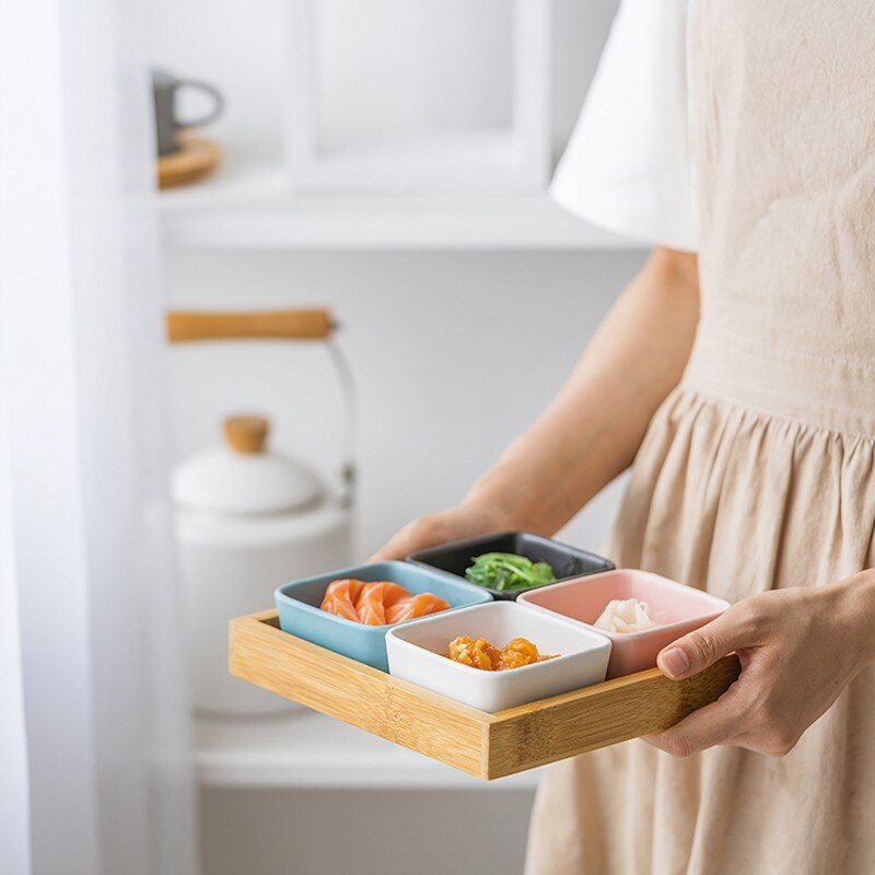 Bamboo wooden tray rectangular tea tray solid wood household water cup tray Japanese style wooden bread wooden dinner plate