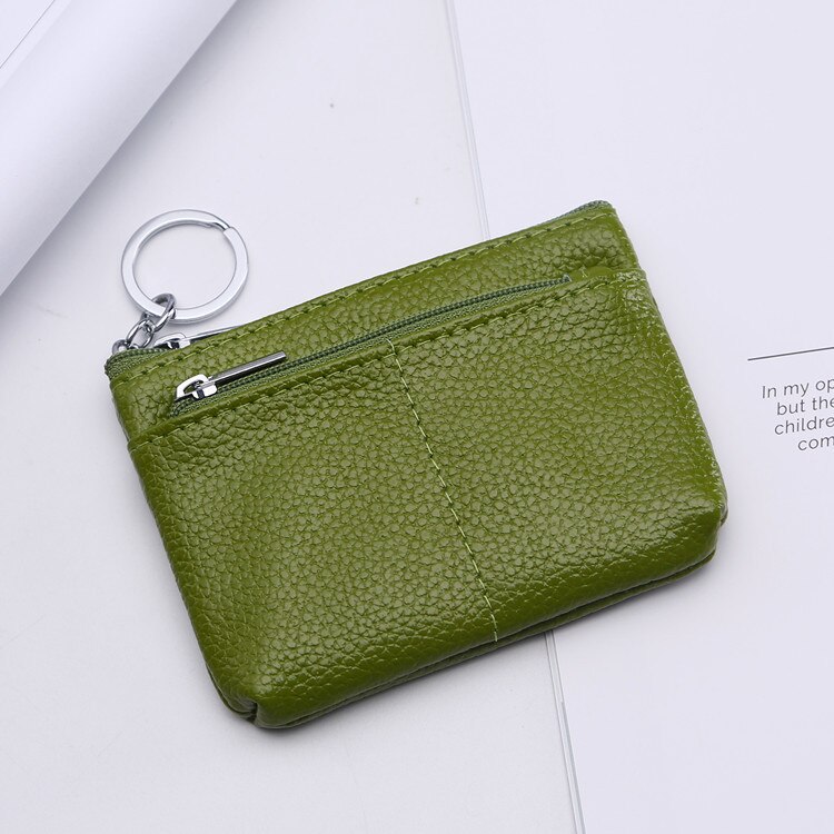 Monedero de piel auténtica, cartera para mujer, cartera para Cambio, bolsillo para niños, carteras con llavero, Mini bolsa con cremallera: green