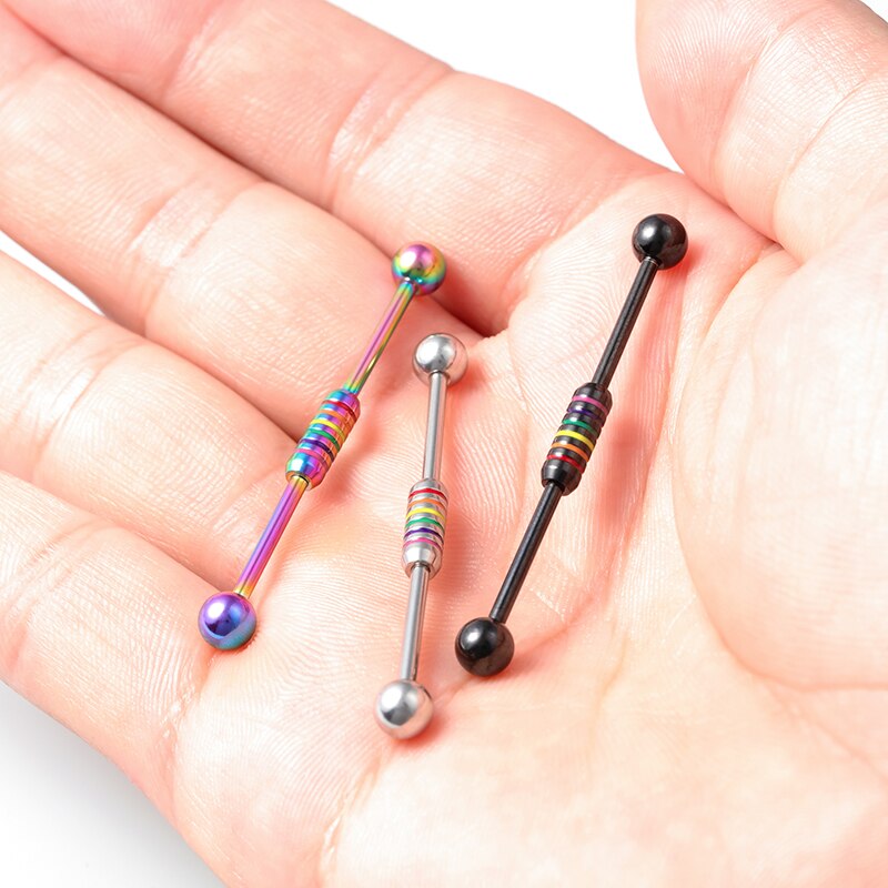 1PCS Multiple Colors Industrial Barbell Earrings Piercing Long Bar Cartilage Scaffold Piercing Ear Helix Tragus Body Jewery