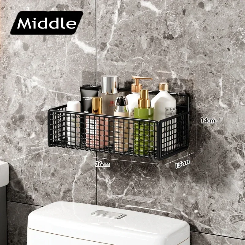 Bathroom Organiser Multifunctional Toiletries Organiser No-Punch Bathroom Shelf Bathroom Kitchen Wall Mount Storage Rack: plum