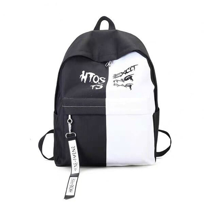Sac à dos en noir et blanc, sac d'école coréen pour femmes, sac à dos unisexe classique en toile, cartable pour filles et garçons