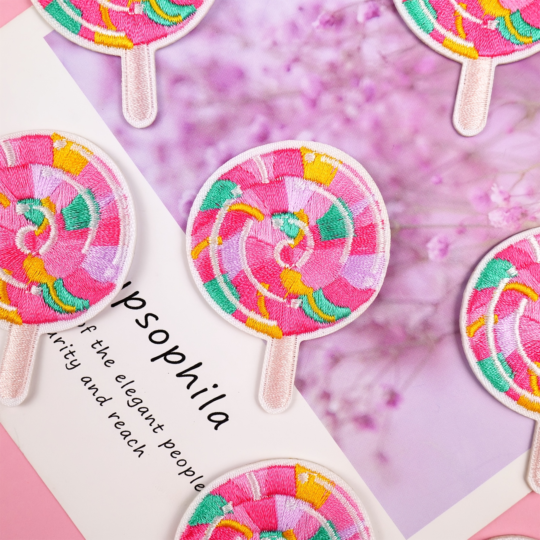12pcs Colorful Lollipop Pattern Embroidered Patches, Suitable for Clothes and Bags, Ironing Mount Style, Woven Fabric, Patch