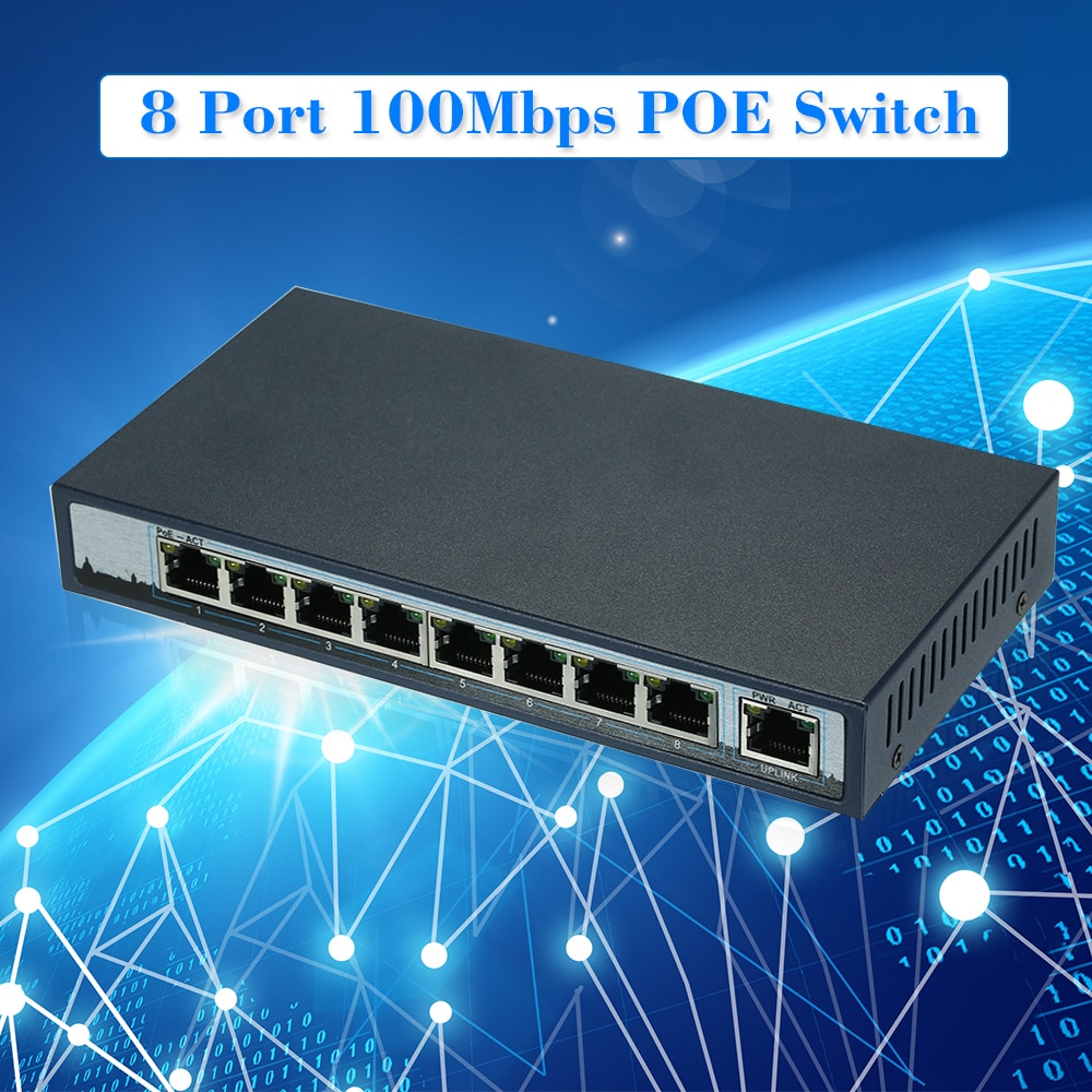 8 port 100 mbps ieee 802.3af/ ved poe switch power over ethernet til trådløs ap og ip kamera