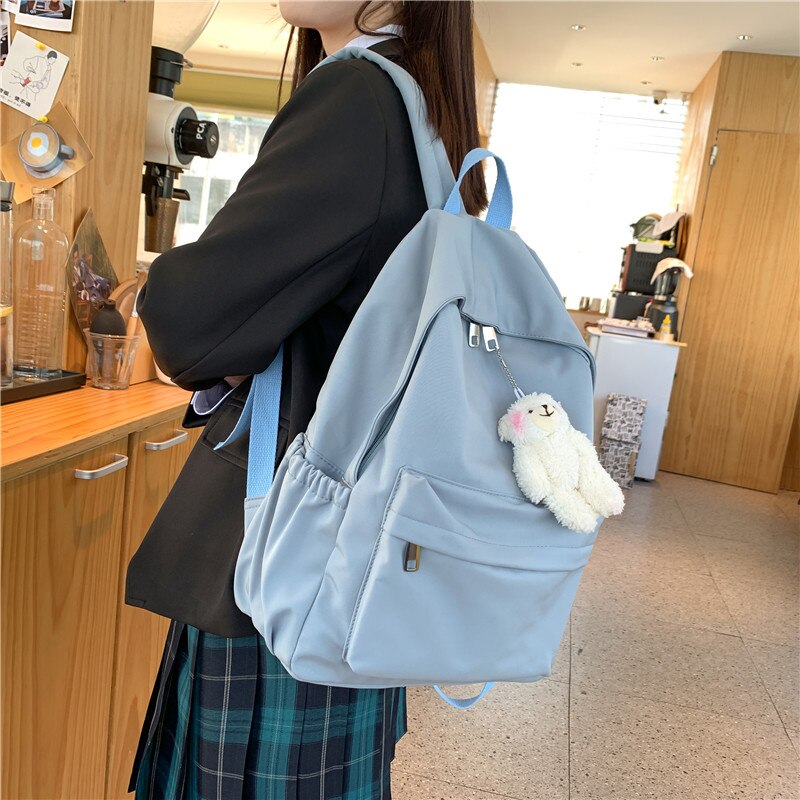 Nylon Mode Rugzak Voor Vrouwen Effen Kleur Eenvoudige Rugzak Preppy Stijl Rugzak Tieners Meisjes Grote Capaciteit Schooltas Pak