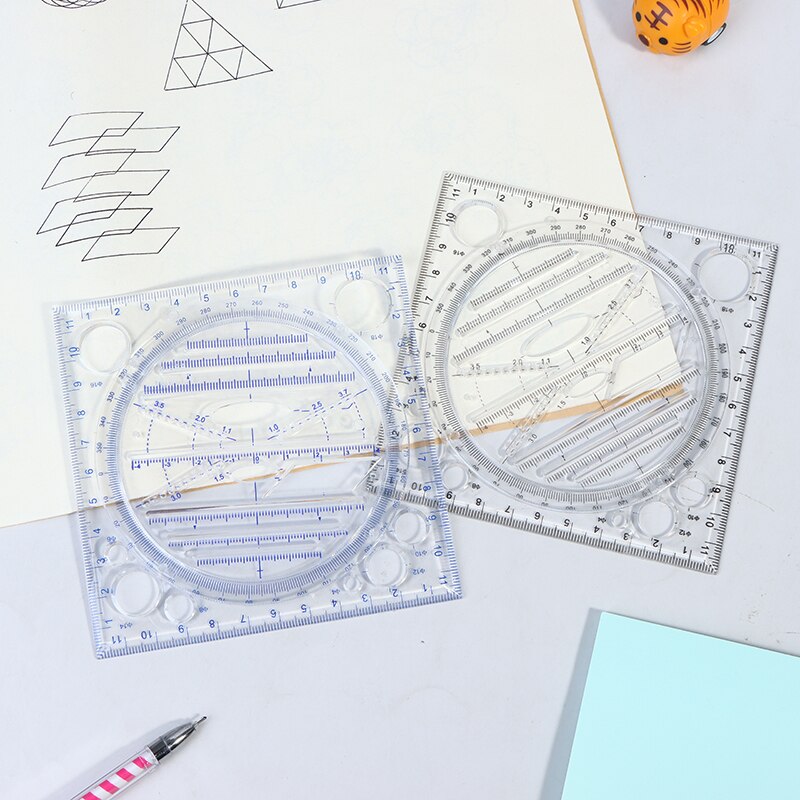 Multifunction Rotatable Drawing Template Art Construction Architect Stereo Geometry Circle Drafting Measuring Scale Ruler