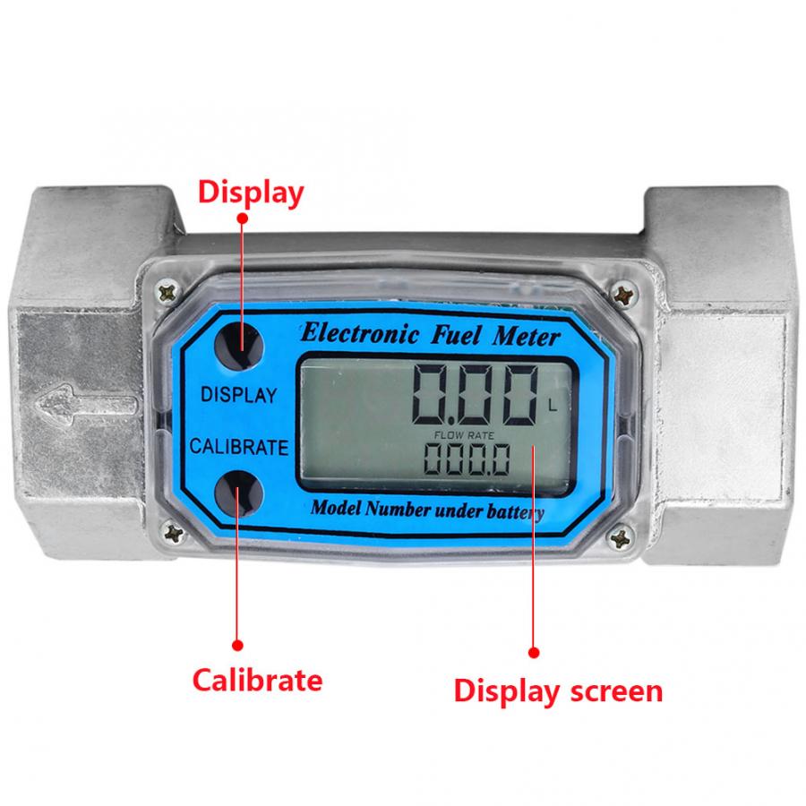 Mini Digital Turbine Flowmeter Diesel Fuel Flow Meter 15-120L 1.5inch NPT Blue