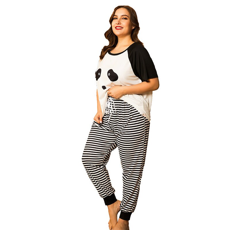 Plus Size Pijamas Women Nightie Cartoons Panda Cute Sleep Tops And Pants Women's Home Clothes Bath Suit Oversized Nightwear