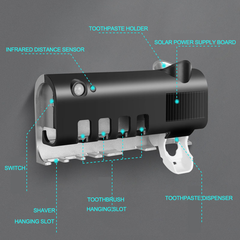 Solar Energy UV Toothbrush Holder Double Layer Punch-free Sterilizer Automatic Toothpaste Dispenser for Bathroom Accessories