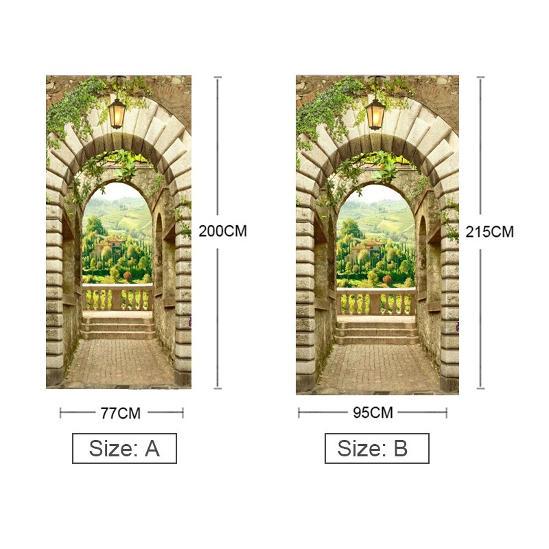 Mural adhesivo para puerta de 3d puertas con paisaje de ciudad y arco de piedra, autoadhesivo de pvc, impermeable, para sala de estar, 3d papeles pintados, calcomanías para puerta de casa, póster