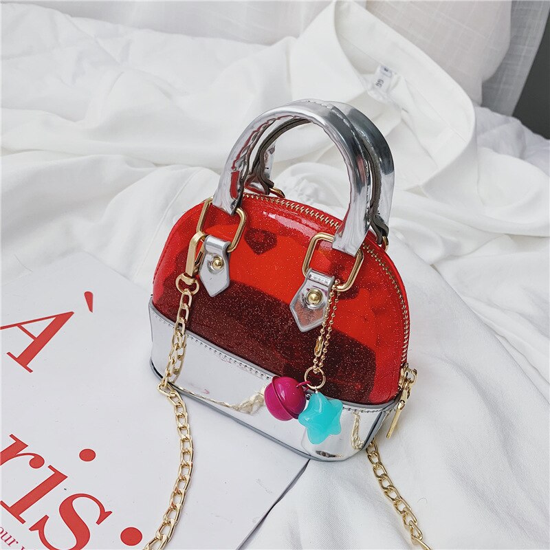 Summer Mini Kid Jelly Shell Handbag Transparent Clear Small Children's Tote Bag Cute Girl Hand Bag Scarf Shoulder Bag: Red