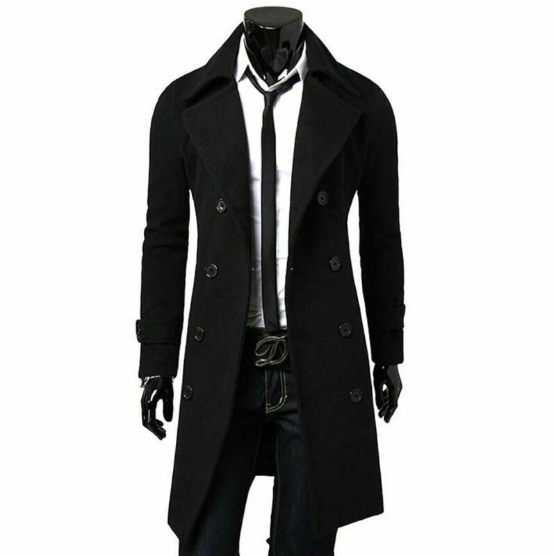 Män jacka varm vinter trenchcoat lång ytterkläder knapp överrock man casual vindjacka överrock jackor rockar ullblandningar
