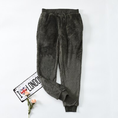 Home pants for Women Coral fleece trousers Sleep Bottoms pants: Green / M