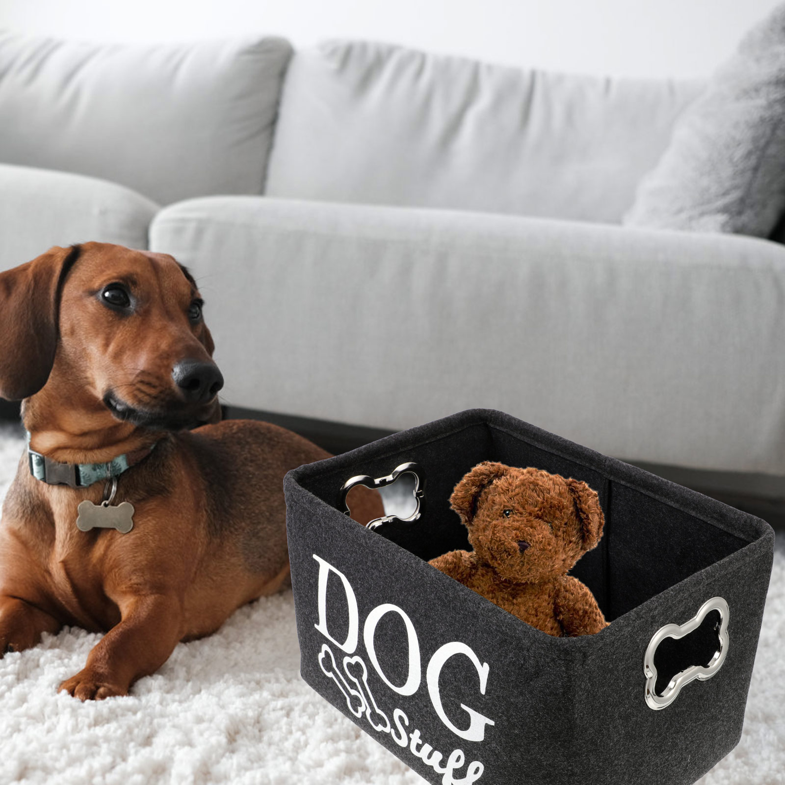 Cesta de almacenamiento para perros y mascotas, contenedor organizador para cachorros, accesorio de fieltro, cubo grande para artículos diversos