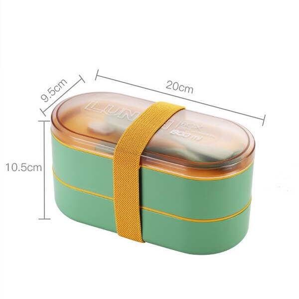 800ml Double Layer Lunch Box With Soup Cup Healthy Material Bento Boxes Microwave Food Storage Container Lunchbox: Green