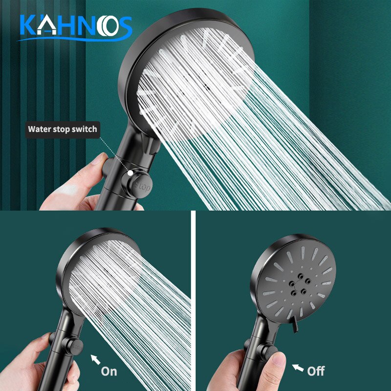 Water Saving Shower Head Black Adjustable High Pressure Shower One-key Stop Water Massage Shower Head For Bathroom