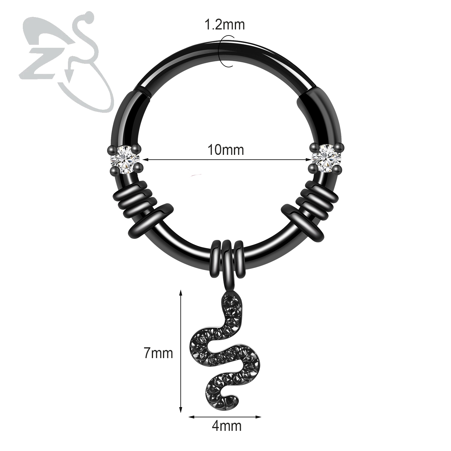 ZS 1PC serpent citrouille chauve-souris nez Piercing couleur noire Septum anneau acier inoxydable nez Clicker oreille Helix Cartilage Piercings 16G: Couleur or jaune pâle