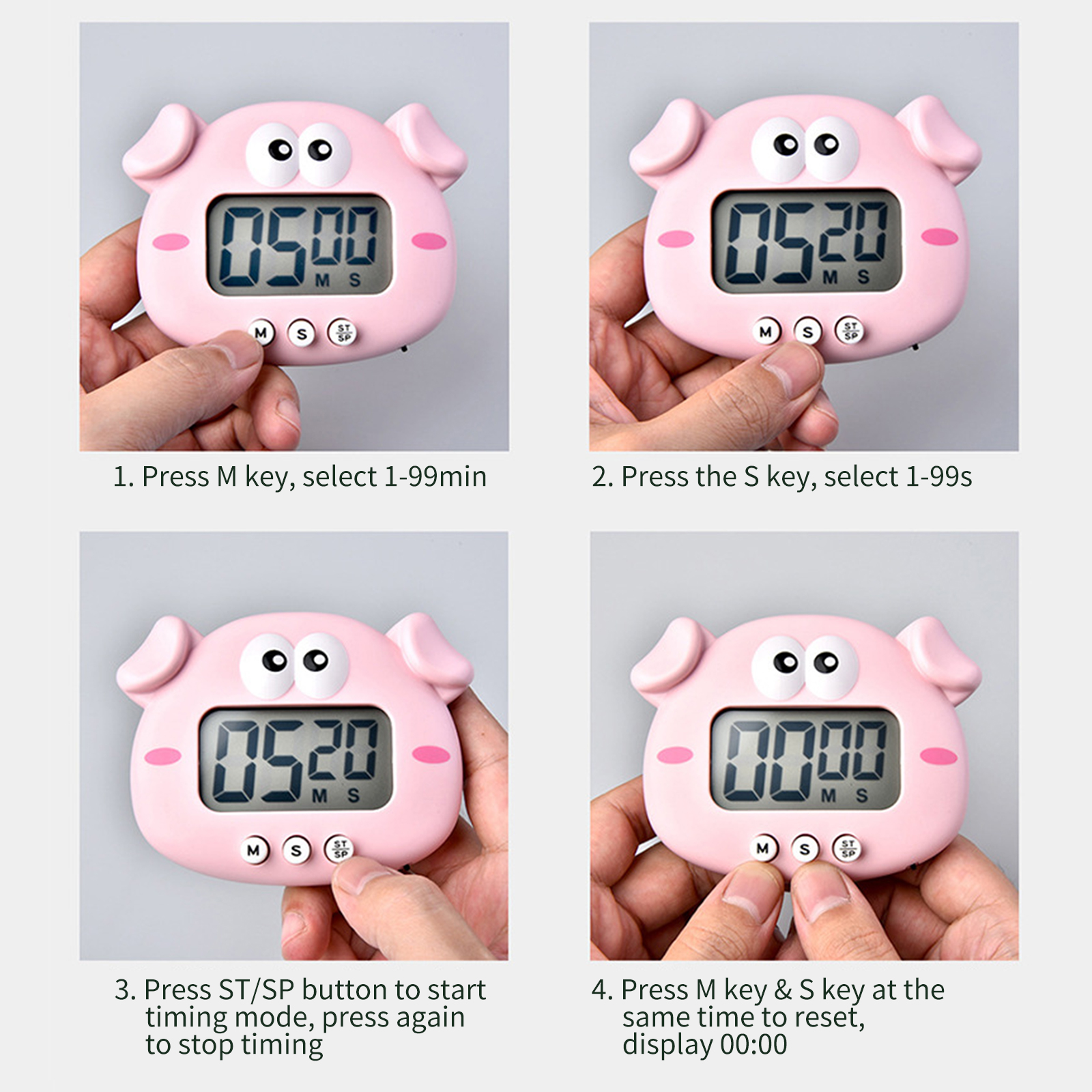 Kitchen Timer Loud Alarm Cooking Timer Countdown Magnetic Clock Timer Cute Animal with Back Stand for Time Management Timer
