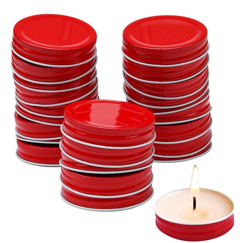 24 Packs Mason Jar Lids Regular Mouth Leak Proof Secure Mason Storage Solid Caps (Red)
