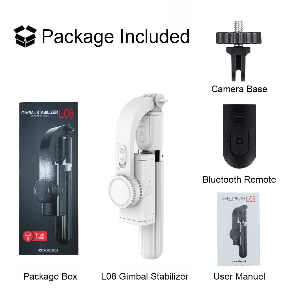 UPMOSTEK-cardán para teléfono inteligente 3 en 1, palo Selfie, trípode estabilizador con control remoto por Bluetooth para teléfonos Android, cámara deportiva Gorpro: White