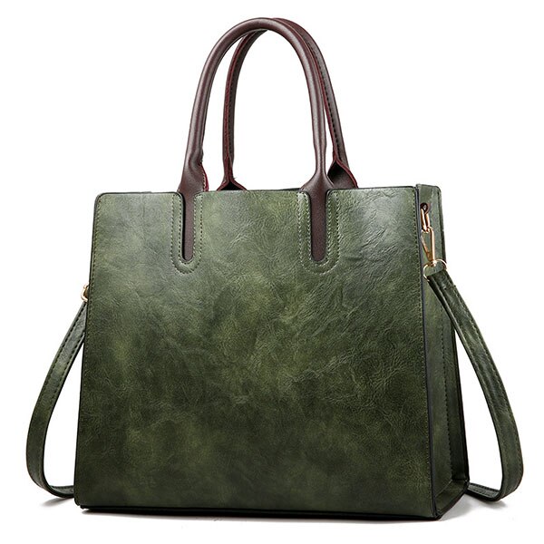 Famous Brand Handbags Leather Bags Women Large Capacity Vintage Hand Top-Handle Bags Solid Tote Ladies Shoulder Bag: Green Hand Bag