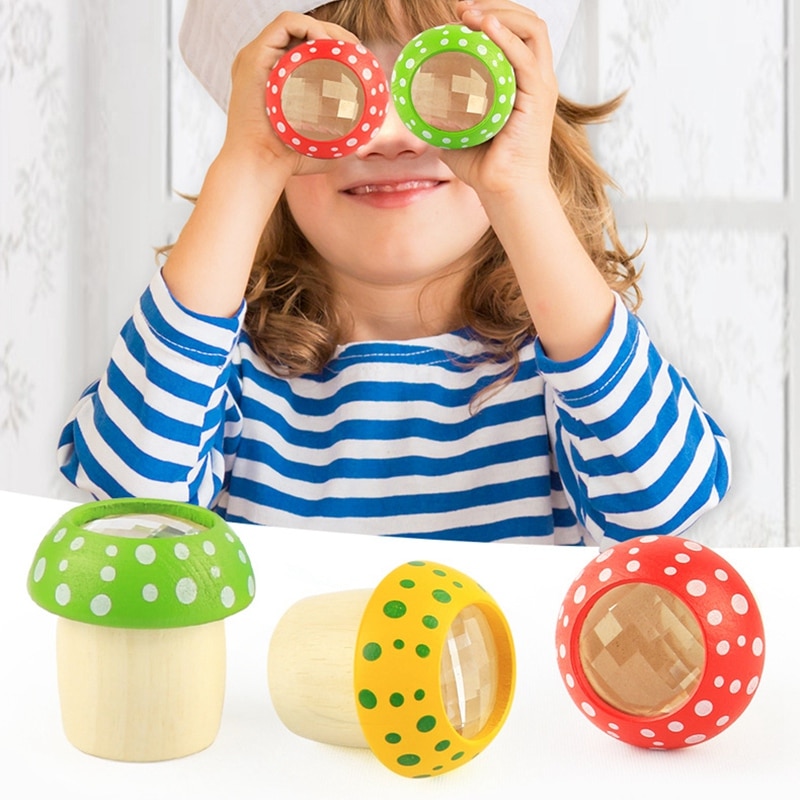 4 stuks houten paddenstoel caleidoscoop speelgoed baby puzzel verkenningsspeelgoed multi-hoek spiegel kleurrijke ic wereld voor kinderen: Default Title