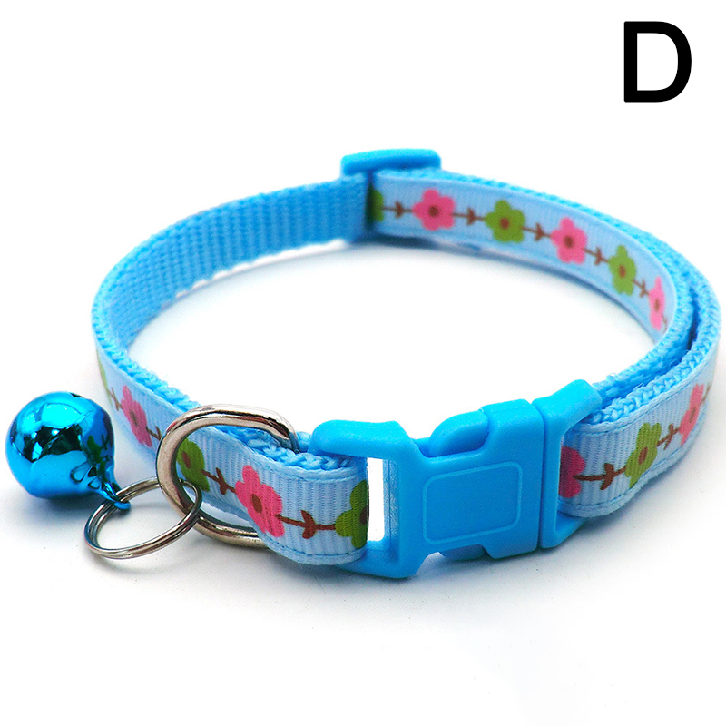 Collier réglable pour chien et chat, imprimé de fleurs, avec cloche, boucle de sécurité universelle, accessoire pour animaux de compagnie, nouveauté: D
