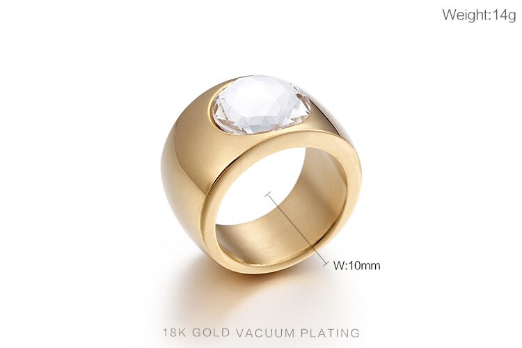 Luxe Kristal Ronde Vrouwelijke Ring 10Mm Brede Ring Rvs Vrouwen Cocktail Ring Sieraden Engagement Ring