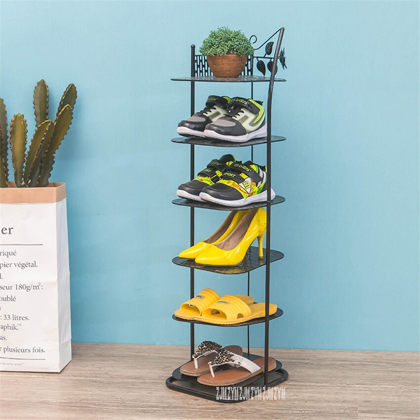 XJ0017 Moderne Eenvoudige Huishoudelijke Creatieve Lron Bakken Afwerking Multi-layer Schoen Ruimte Rack Kleine Schoen Kast 6-Tier display Frame: zwarte kleur