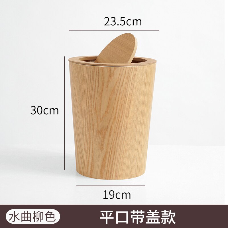 Poubelle en bois massif ronde avec couvercle poubelle ménage corbeille cuisine poubelle outils de nettoyage poubelles bac de rangement: B With cover