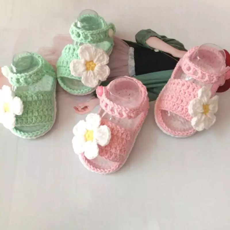 Qyflyxue-Handgemaakte Gehaakte Handgemaakte Wol Haak Breien Baby Shoeshandmade Wol Haak Gebreide Baby Schoenen, Sandalen Tuin S