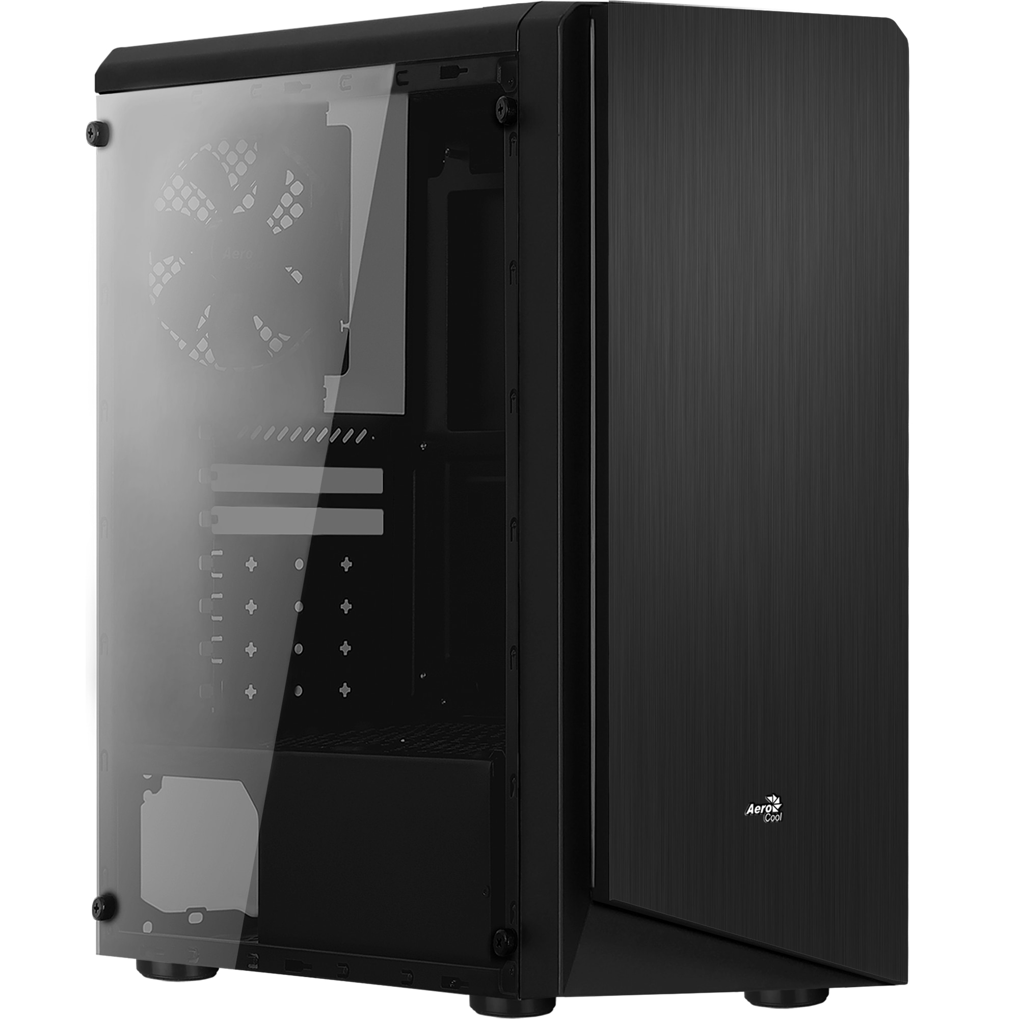 Aerocool Rift, caja de PC, panel transparente, LED RGB, ventilador 12 cm, negro