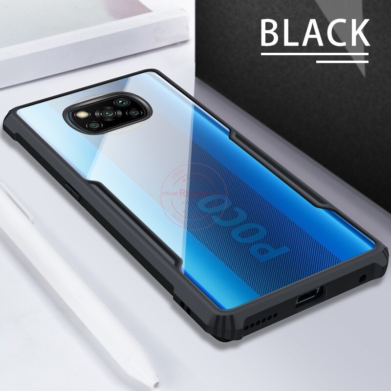 For Xiaomi Poco X3 NFC Case 6.67 inch Luxury Acrylic Armor Shockproof Phone Back Cover For PocoPhone X3 NFC Silicone Bumper Case: Black