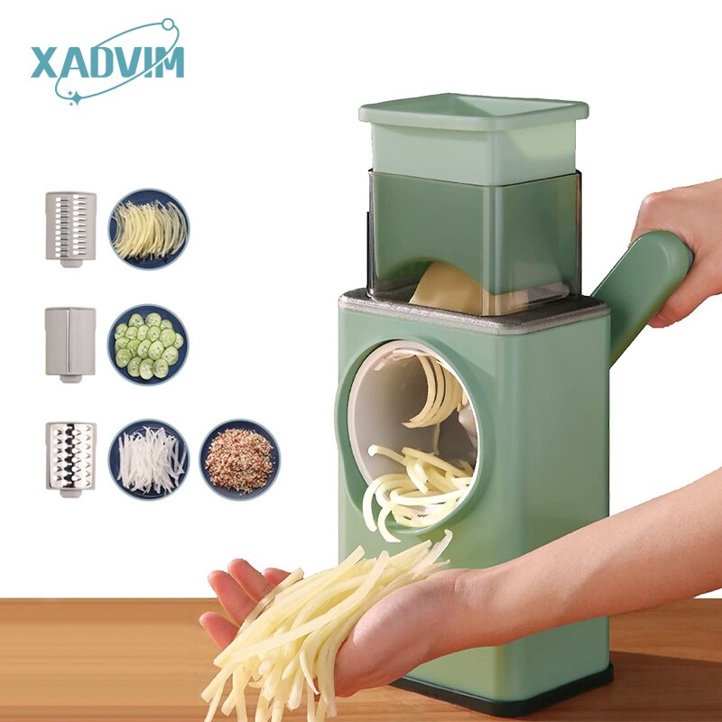 Trancheuse à légumes multifonction 3 en 1, rouleau coupe-légumes rotatif à manivelle, râpe à légumes, broyeur d'aliments, accessoires de cuisine