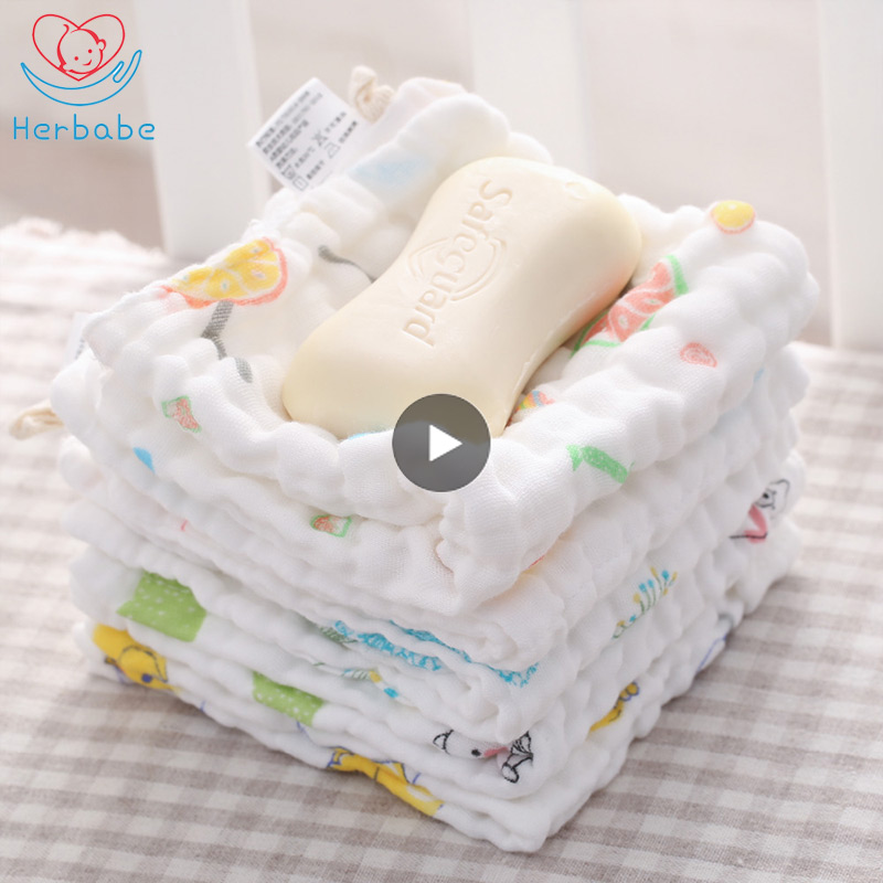 Herbabe 5 stk baby ansigt håndklæde sæt 6 lag 100%  bomuld badehåndklæde fodring tør bøv nyfødt lommetørklæde vaskeklud spyt klude
