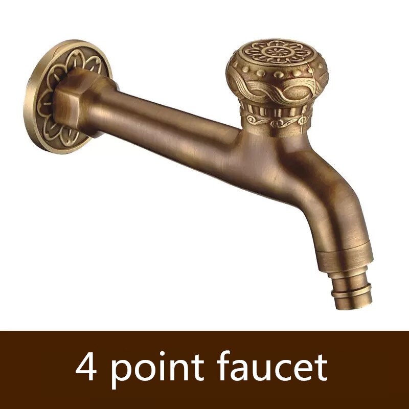 Bathroom Bibcock Antique Brass Carved Pattern Wall Mount Single Cold Retro Taps Outdoor Garden Washing Machine Mop Toilet Faucet: B-04