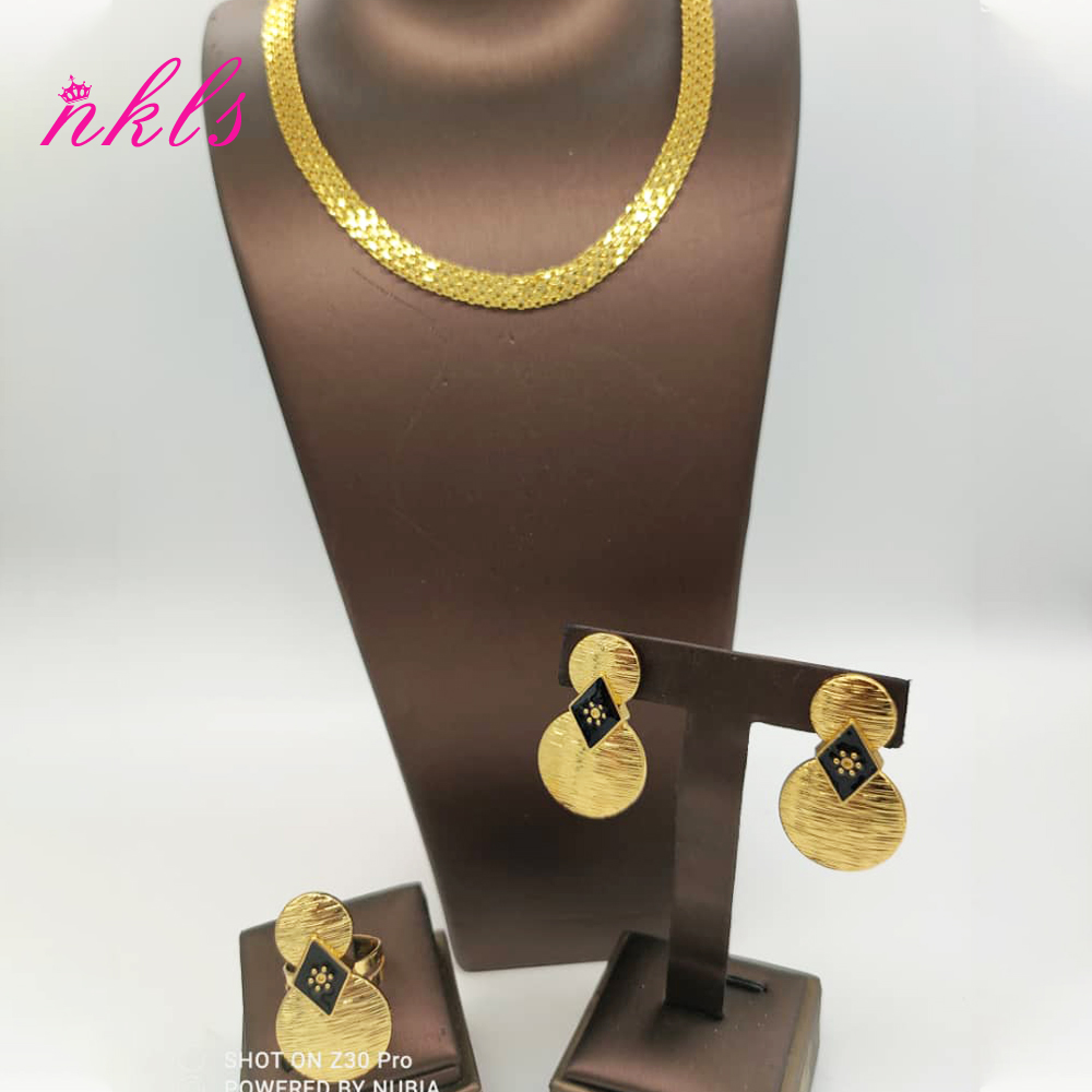 Juegos de joyas para mujer, cadena de Color dorado, pendientes de de lujo, anillo etíope, la última , joyería africana nigeriana para