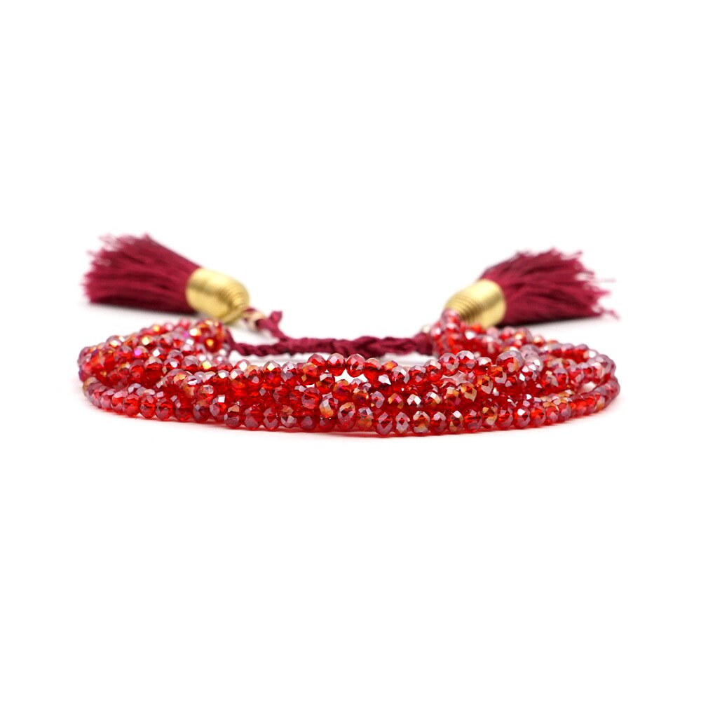 Miyuki Beaded Bracelets Tassel Crystal Gold Black Charm Bracelets Bohe Jewelry women girls: Red- 2