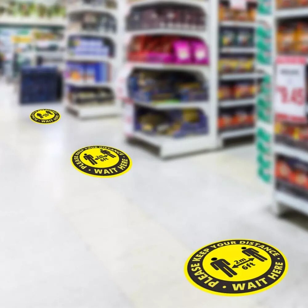 5pc Public Area Social Distancing Floor Sticker Waterproof Self Adhesive Safety Floor Sign Sticker for Crowd Control Guidance