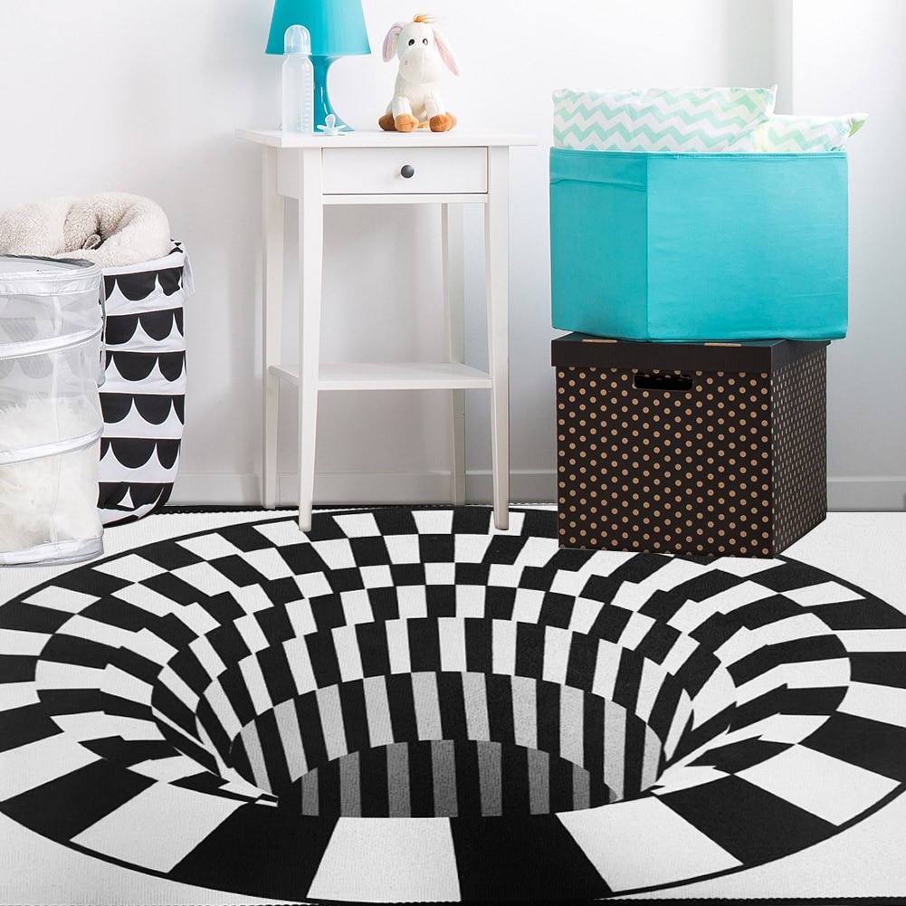 Grid Vortex Rectangular Carpet Non-slip 3D Print Floor Mat Illusion Rugs