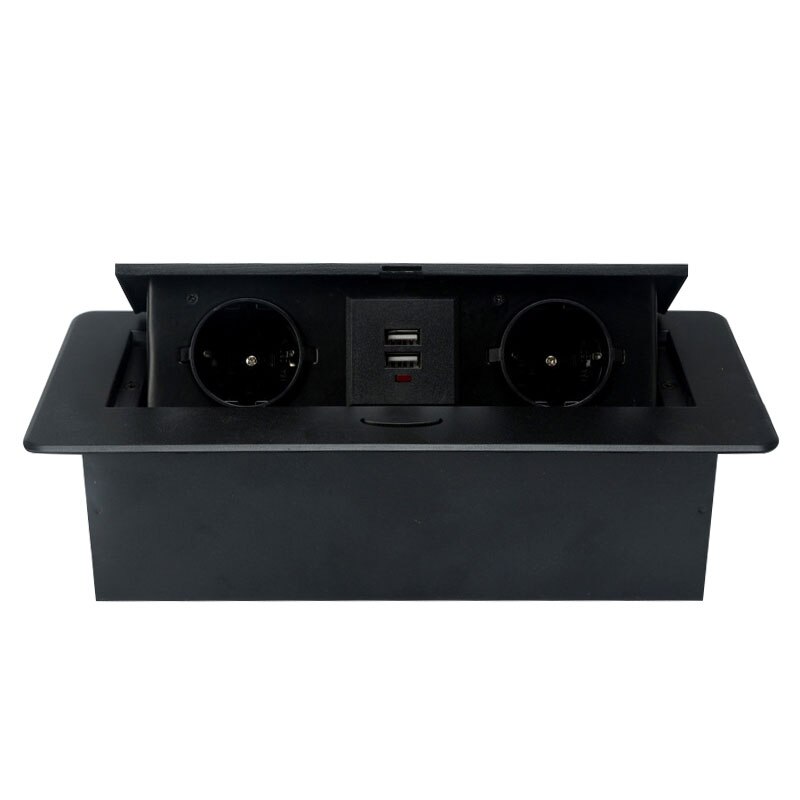 KEKA Desktop Socket Table Socket 2 EU Socket With USB Charging Computer Socket Slow Pop-up Black Aluminum Alloy Cover For Desk