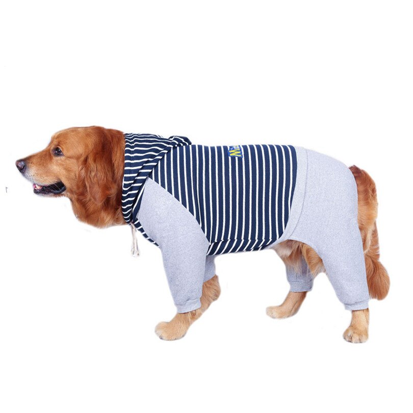 Cotton jumpsuit clothes for large dogs Coat Striped dog jumpsuit winter Four-legged hoodie Dogs Pajama Overalls big dog clothes