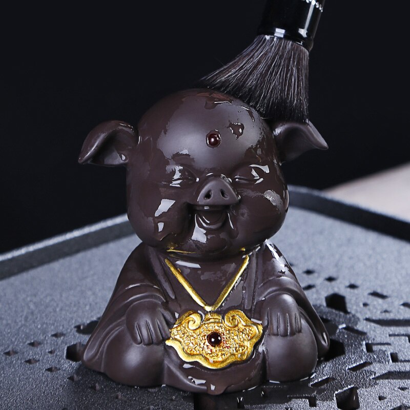 Natural Purple Tea Pet Cute Auspicious Pig Tea Ceremony Tray Accessories Decor Boutique Animal Statue Crafts Souvenir As